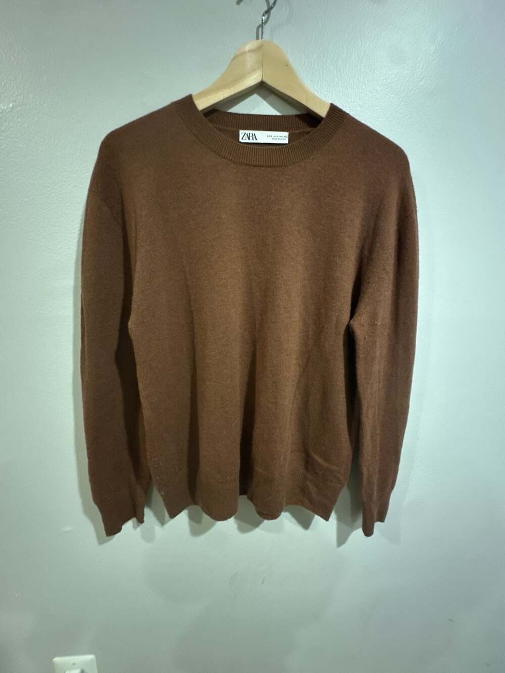 Zara Wool Crew Neck Sweater Size S Brown